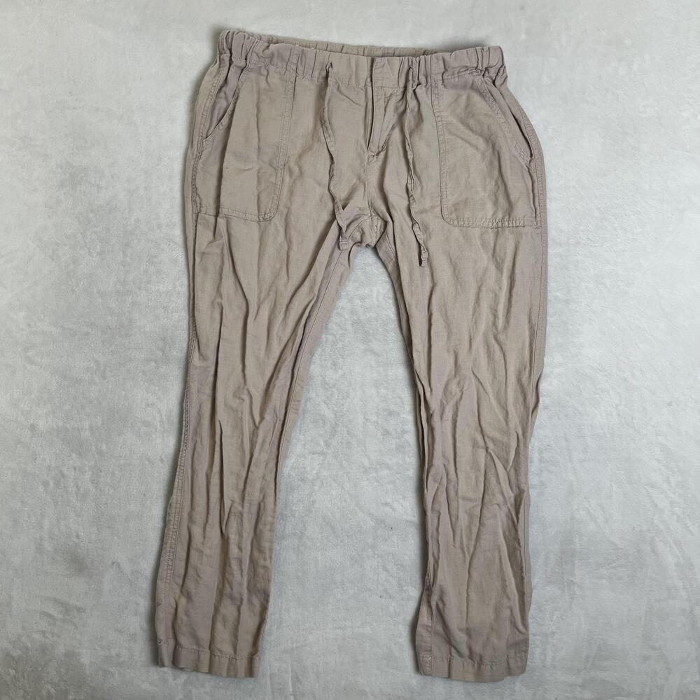 Columbia Linen Cotton Pants Womens Medium 27 Beige Elastic Waist Travel Casual